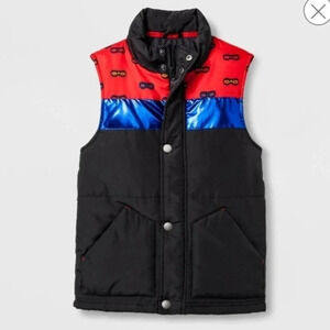 Cat & Jack Puffer Vest Boys Black Red Superhero